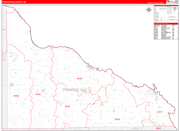 Presque Isle County, MI Zip Code Map